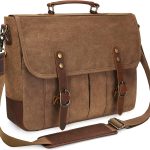 Mens Messenger Bag 15.6 Inch Waterproof Vintage Genuine Leather Waxed Canvas Briefcase Retro Office Computer Laptop Bag Large School Satchel Shoulder Bag for Men Women， Brown